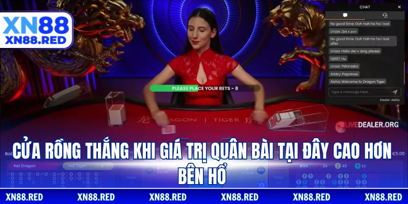 Cửa Rồng thắng khi giá trị quân bài tại đây cao hơn bên Hổ